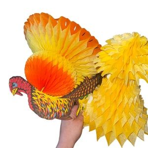 Vintage Die-cut Honeycomb Thanksgiving Turkey Cornstalk Table Decoration USA
